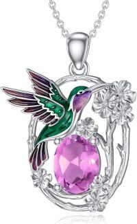 wholesale Sterling Silver Birthstone Hummingbird Pendant Necklace for Women-October