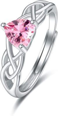 wholesale 925 Sterling Silver October Birthstone Ring - Opal or Tourmaline Jewelry for Women, Adjustable Size 7-9, Hypoallergenic Gift for Mom Daughter Sister-Pink