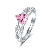 wholesale 925 Sterling Silver Heart-shaped Pink Crystal Ring-Pink