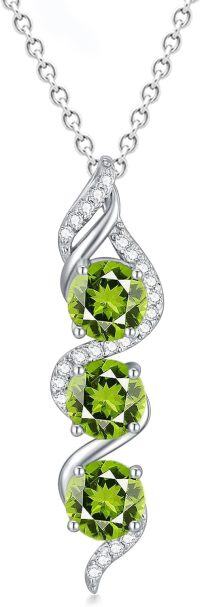 wholesale Sterling Silver 5mm Round Cut Three Birthstone Pendant Necklace w 18+2 Chain-Peridot Green