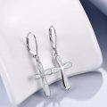 wholesale 925 Sterling Silver White Fire Opal Cross Drop Leverback Earrings for Women-0-3
