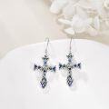 wholesale 925 Sterling Silver Blue Stone Cross Dangle Drop Earrings for Women-0-2