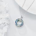 wholesale 925 Sterling Silver Blue Crystal Double Circle Pendant Necklace for Women-0-2
