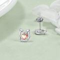 wholesale 925 Sterling Silver Heart Horseshoe Stud Earrings with Cubic Zirconia and Rose Gold Plating for Women Girls -0-2