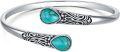 wholesale 925 Sterling Silver Turquoise Gemstone Carved Adjustable Bohemian Cuff Bracelet-0-0
