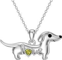 wholesale 925 Sterling Silver Dachshund Birthstone Necklace for Women Dog Lovers-M8 August-Peridot