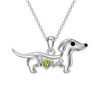 wholesale 925 Sterling Silver Dachshund Birthstone Necklace for Women Dog Lovers-M8 August-Peridot