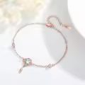 wholesale 925 Sterling Silver Moonstone Feather Charm Bracelet Wholesale - Adjustable 9-8 in-0-3