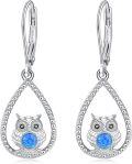 wholesale 925 Sterling Silver Blue Opal Teardrop Owl Dangle Earrings s for Women-0-0