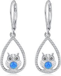 wholesale 925 Sterling Silver Blue Opal Teardrop Owl Dangle Earrings s for Women-Owl 03