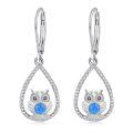 wholesale 925 Sterling Silver Blue Opal Owl Dangle Earrings-0-0
