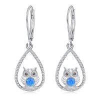 wholesale 925 Sterling Silver Blue Opal Owl Dangle Earrings-Owl 03