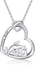 wholesale 925 Sterling Silver Mama Bear Heart Pendant Necklace with Cub and Cubic Zirconia Accents-0-0