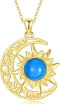wholesale 925 Sterling Silver Gold Plated Natural Turquoise Moon Sun Necklace for Women-0-0