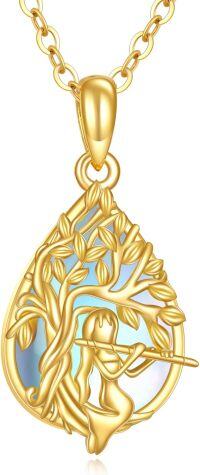 wholesale 14K Gold Hollow Fairy in the Tree Design Pendant Necklace for Women-Flute Tree of Life
