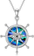 wholesale 925 Sterling Silver Abalone Shell Compass Evil Eye Pendant Necklace-0-0