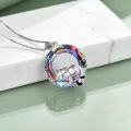 wholesale 925 Sterling Silver Rainbow Crystal Cute Raccoon Pendant Necklace for Women-0-1