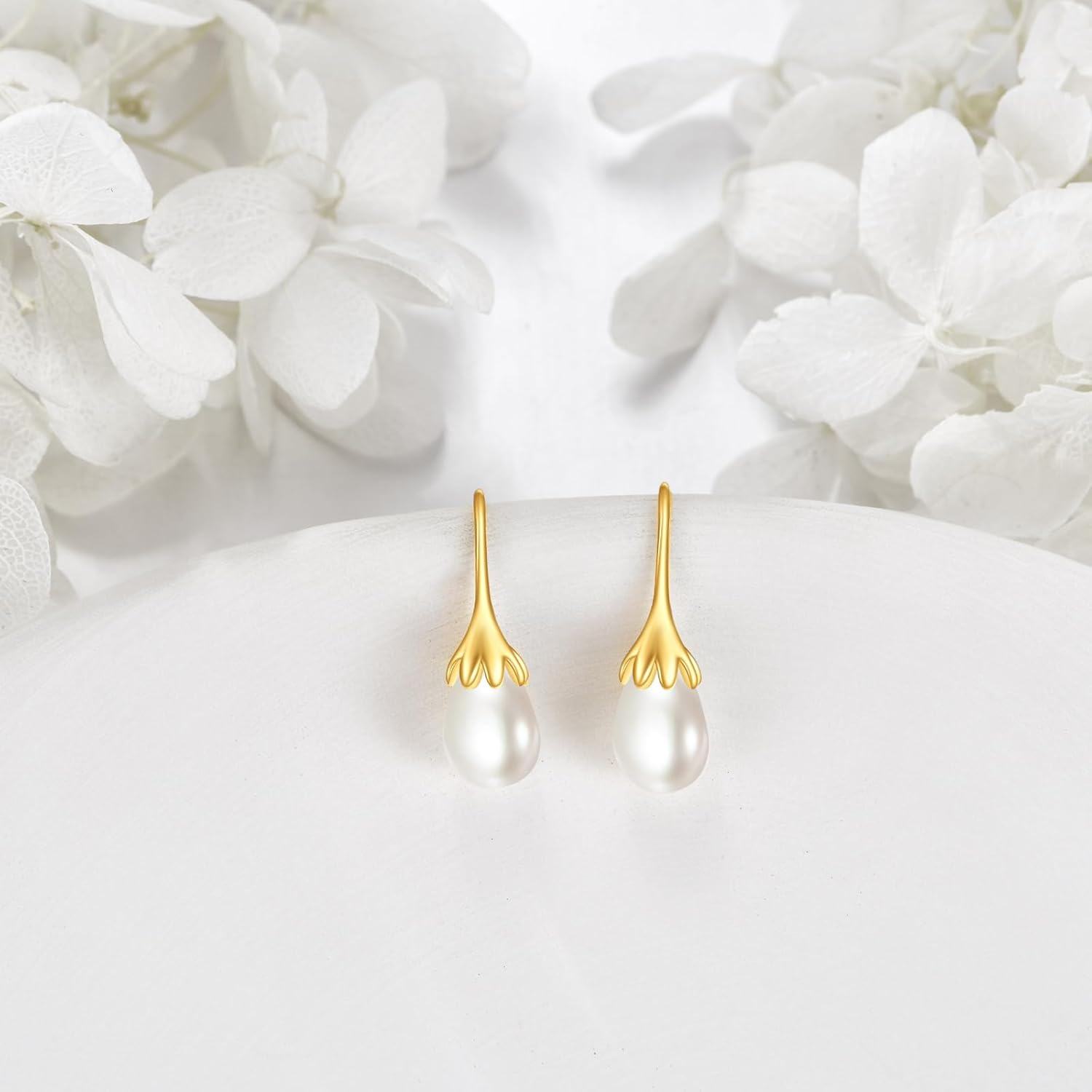 wholesale 14K Gold Freshwater Pearl Teardrop Hook Earrings for Women Anniversary Gift-0-4