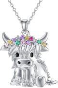 wholesale 925 Sterling Silver Multicolor Crystal Scottish Highland Cow Heart Necklace for Women Girls Gifts from Scotland-0-0