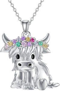 wholesale 925 Sterling Silver Multicolor Crystal Scottish Highland Cow Heart Necklace for Women Girls Gifts from Scotland-Cow-colorful