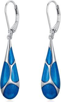 wholesale Sterling Silver Enamel Teardrop Dangle Earrings for Women Birthday Mother s Day Gifts-Blue