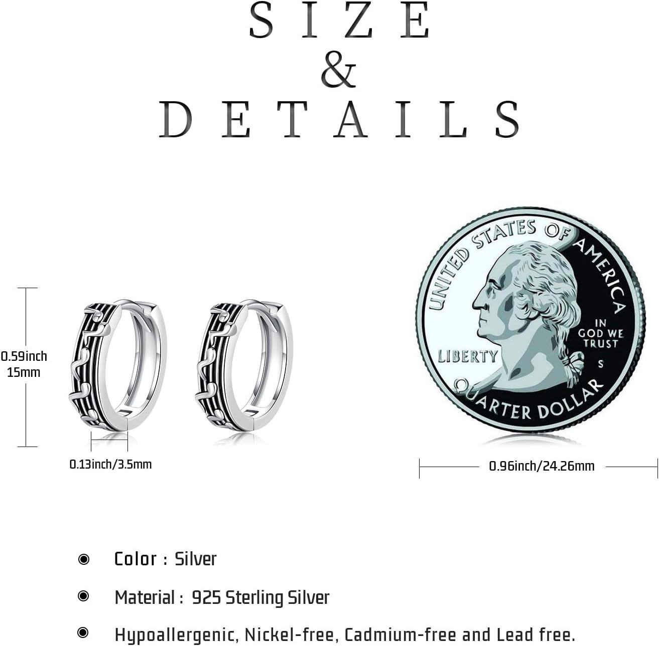 wholesale 925 Sterling Silver Music Note Huggie Hoop Earrings for Women and Girls-0-4