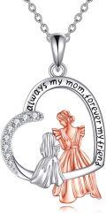 wholesale 925 Sterling Silver Heart Pendant with Mother and Daughter Design - Always my mom forever my friend Family Jewelry for Women-0-0