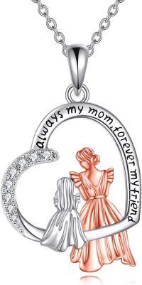 wholesale 925 Sterling Silver Heart Pendant with Mother and Daughter Design - Always my mom forever my friend Family Jewelry for Women-Mom Daughter