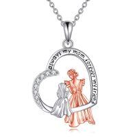 wholesale 925 Sterling Silver Heart Pendant with Mother and Daughter Design - Always my mom forever my friend Family Jewelry for Women-Mom Daughter