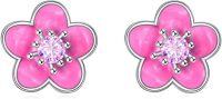 wholesale 925 Sterling Silver Pink Enamel Flower Stud Earrings with CZ Stones - Cherry Blossom Jewelry for Women-Plumeria Stud Earrings