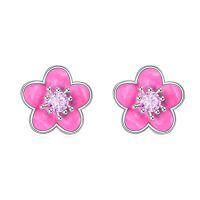 wholesale 925 Sterling Silver Pink Flower Earrings With Clear Gemstone Centers-Plumeria Stud Earrings