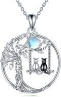 wholesale 925 Sterling Silver Tree of Life Necklace with Synthetic Moonstone for Women, Elegant Cat Pendant Jewelry Gift, Nature-Inspired Design-0-0
