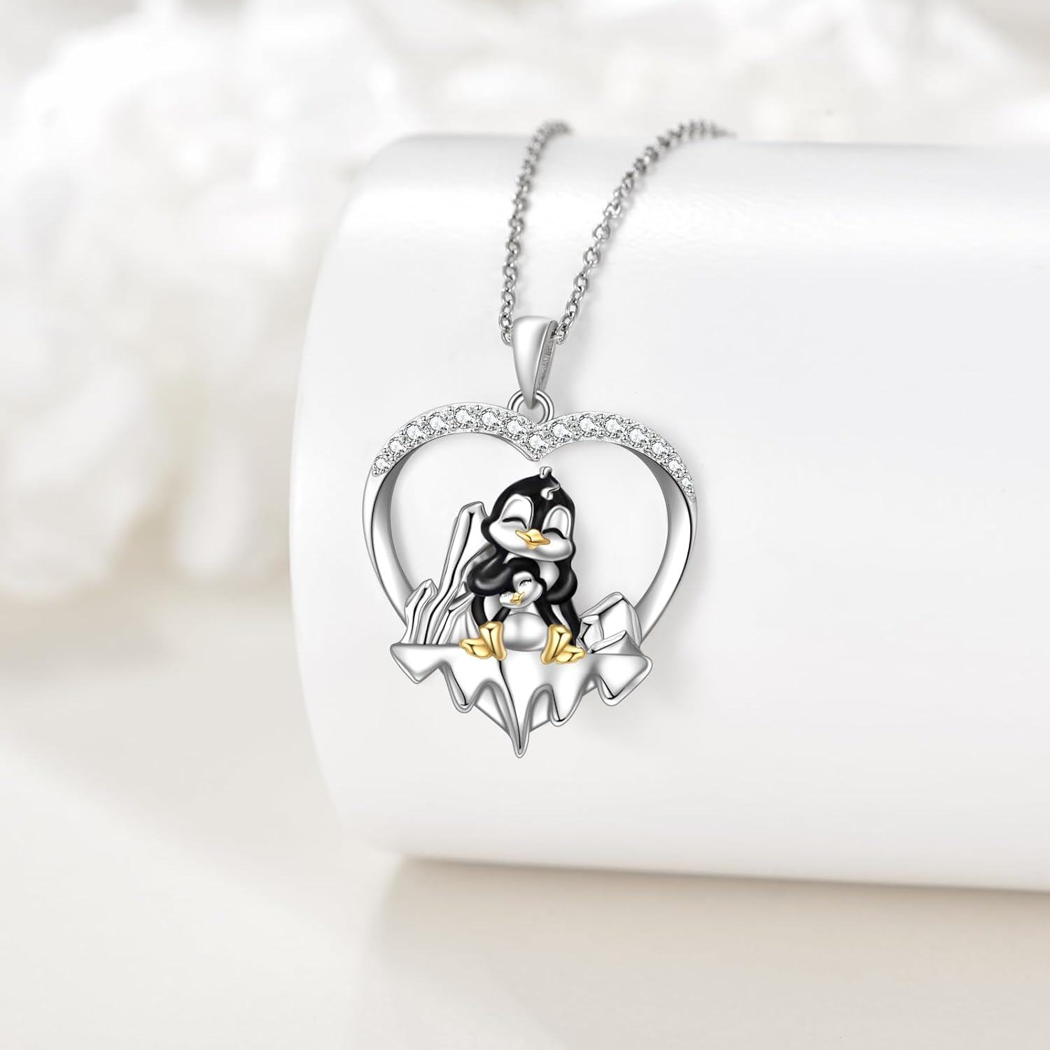 Sterling Silver Snowflake Penguin Heart Pendant Necklace for Women-0-1