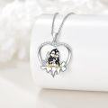 wholesale 925 Sterling Silver Penguin Love Heart Pendant Necklace with Cubic Zirconia  for Women Girls-0-1
