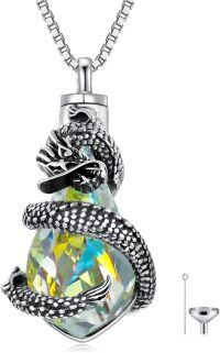 wholesale TOUPOP Cremation Jewelry For Ashes Sterling Silver Tree Of Life Urn Necklace For Ashes With Teardrop Crystal Keepsake Jewelry W/funnel Filler (dragon) -undefined