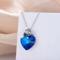 wholesale 925 Sterling Silver Blue Crystal Heart with Tiger Charm Pendant Necklace s for Women and Girls-0-2