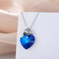 wholesale 925 Sterling Silver Blue Crystal Heart with Tiger Charm Pendant Necklace s for Women and Girls-0-2
