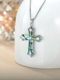 wholesale 925 Sterling Silver Abalone Shell Inlay Cross Pendant Necklace for Women Christian s for Mother Wife Daughter Sister-0-3