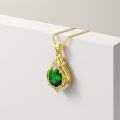 wholesale Gold-Plated 925 Sterling Silver Teardrop Cut Green Cubic Zirconia Halo Pendant Necklace-0-3