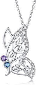 wholesale 925 Sterling Silver Celtic Knot Butterfly Pendant Necklace with Blue and Purple Stones s for Women Girls-0-0