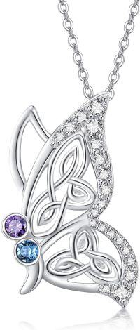 wholesale 925 Sterling Silver Celtic Knot Butterfly Pendant Necklace with Blue and Purple Stones s for Women Girls-Celtic Butterfly Necklace