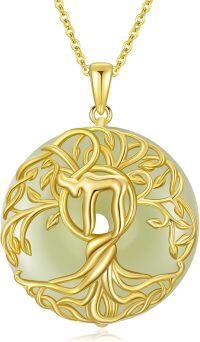 wholesale 14K Gold Plated Sterling Silver Jade Celtic Tree of Life Necklace-Hebrew Chai