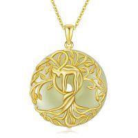 wholesale 925 Sterling Silver Tree Of Life Pendant Necklace Wholesale With Green Gemstone-Hebrew Chai