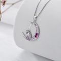 TOUPOP 14k White Gold Plated Pink Zircon Unicorn Moon Initial I Necklace-0-4