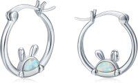 wholesale 925 Sterling Silver Opal Rabbit Shape Hoop Earrings for Sensitive Ears-Bunny