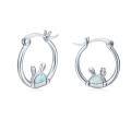 wholesale 925 Sterling Silver Cute Bunny Opal Hoop Earrings White Gold Plated-0-0
