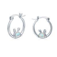 wholesale 925 Sterling Silver Cute Bunny Opal Hoop Earrings White Gold Plated-Bunny