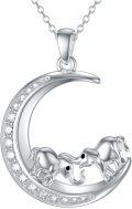 wholesale TOUPOP Elephant Gifts Sterling Silver Elephant Moon Necklace For Women Cute Animal Pendant Jewelry Gifts For Women -0-0