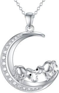 wholesale TOUPOP Elephant Gifts Sterling Silver Elephant Moon Necklace For Women Cute Animal Pendant Jewelry Gifts For Women -undefined