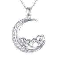 TOUPOP Sterling Silver & Moonstone Elephant Necklace, Cute Animal Pendant Jewelry Gift for Women-undefined